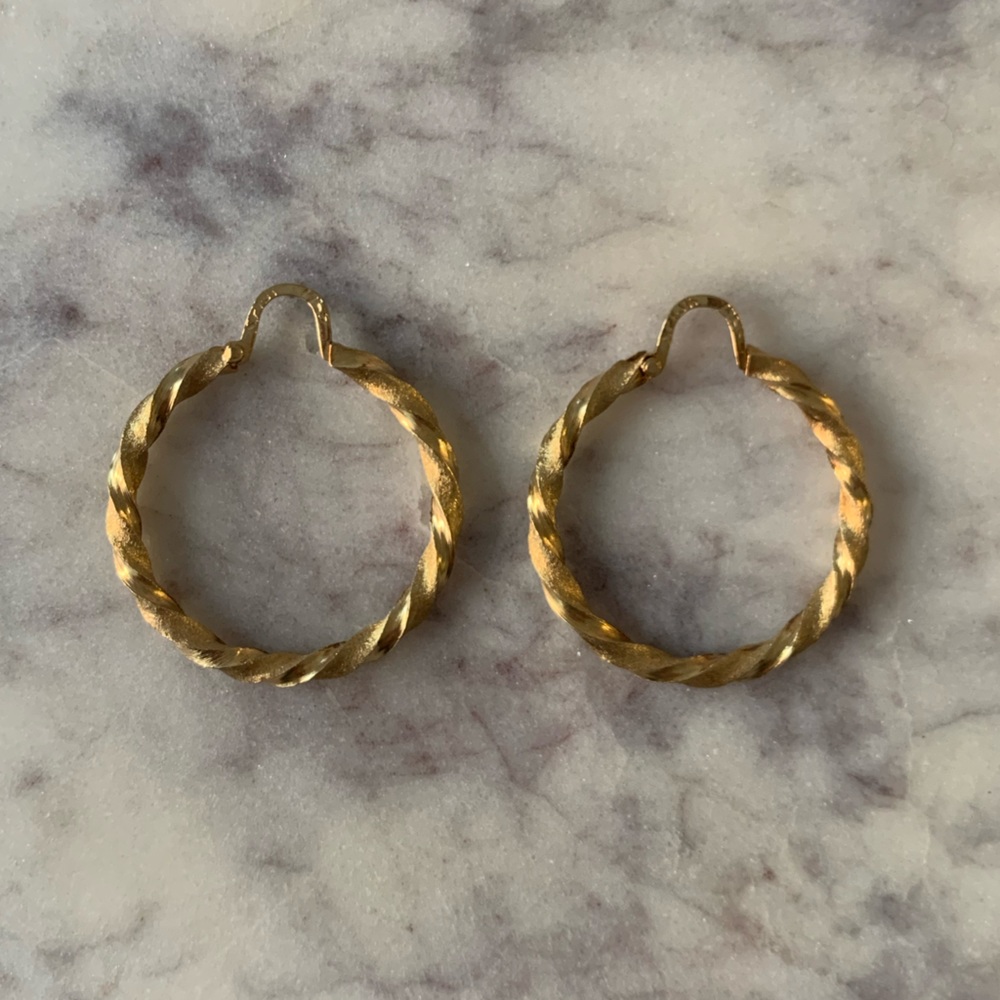 18K Solid Gold Twisted Hoop Earrings